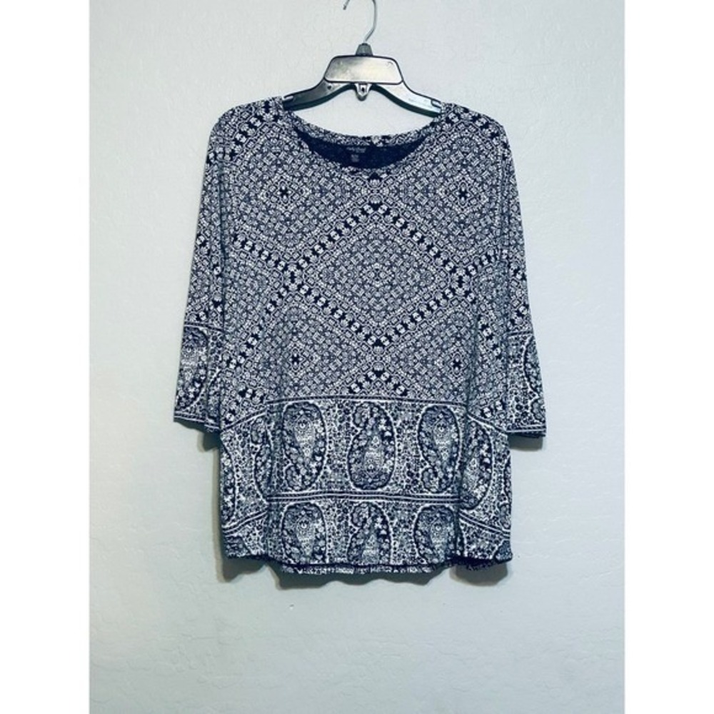 Nautical beach blue and white 3/4 sleeve top 1X